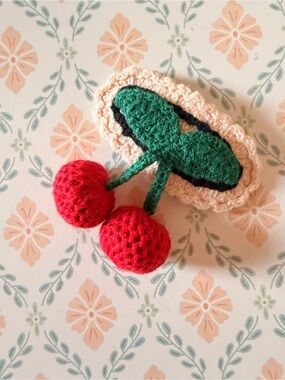 Handmade Cherry Crochet Hair Clip – Red & Green Kids Accessory